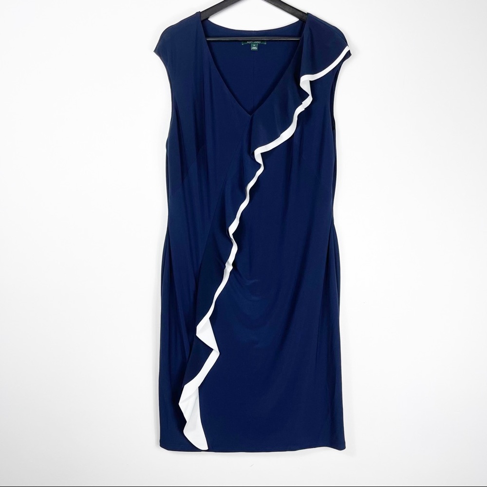 LAUREN Ralph Lauren Dark Blue Side Ruffle Dress